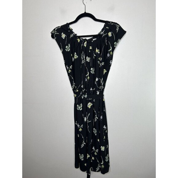 Lauren Conrad Dress Black Floral Short Sleeve & Back Neck Tie Size Medium - Picture 7 of 9